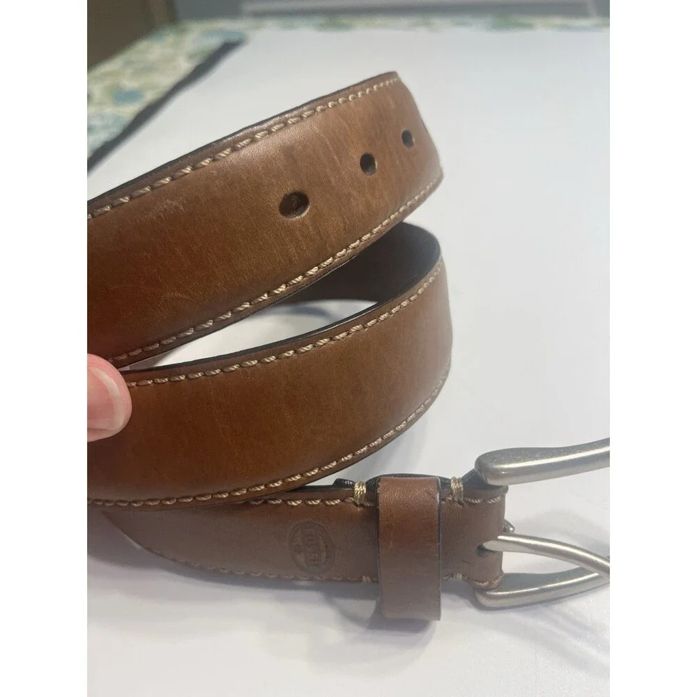 Fossil Dress Belt Brown Sz 34 Genuine Leather Stitching